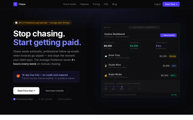 Chase – Automated invoice follow-up emails for freelancers