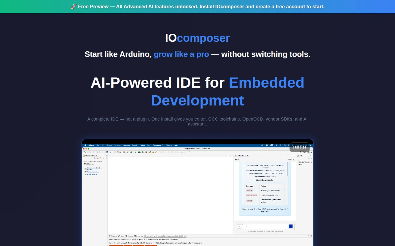 IOcomposer – AI-assisted IDE – nRF54 bare-metal (no Devicetree/Kconfig)