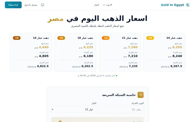 Gold In Egypt – Arabic-first gold price tracker, shabka calculator