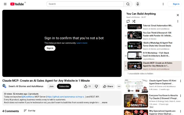 AutoManus MCP Server – create a sales rep agent from Claude in 1 min [video]