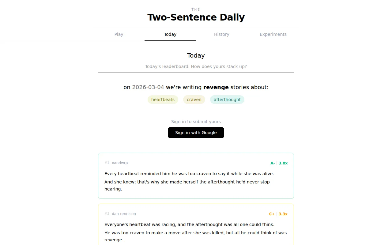 A daily word game where you make two-sentence stories