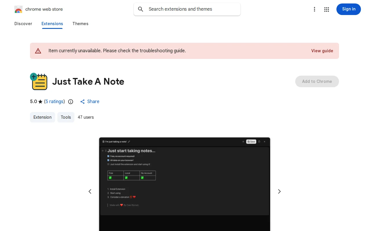 Just Take A Note – browser notepad that stores everything locally