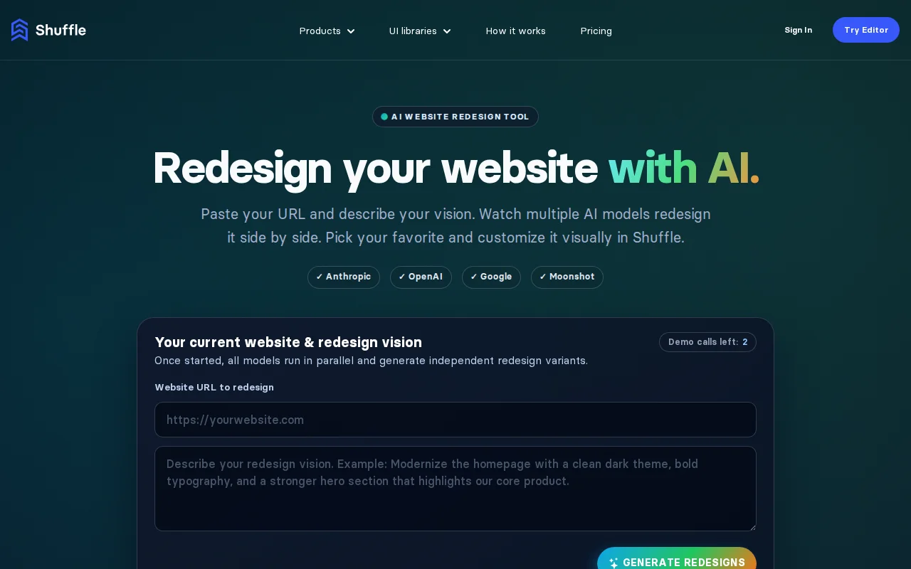 Paste a URL and watch multiple AI models redesign it side-by-side