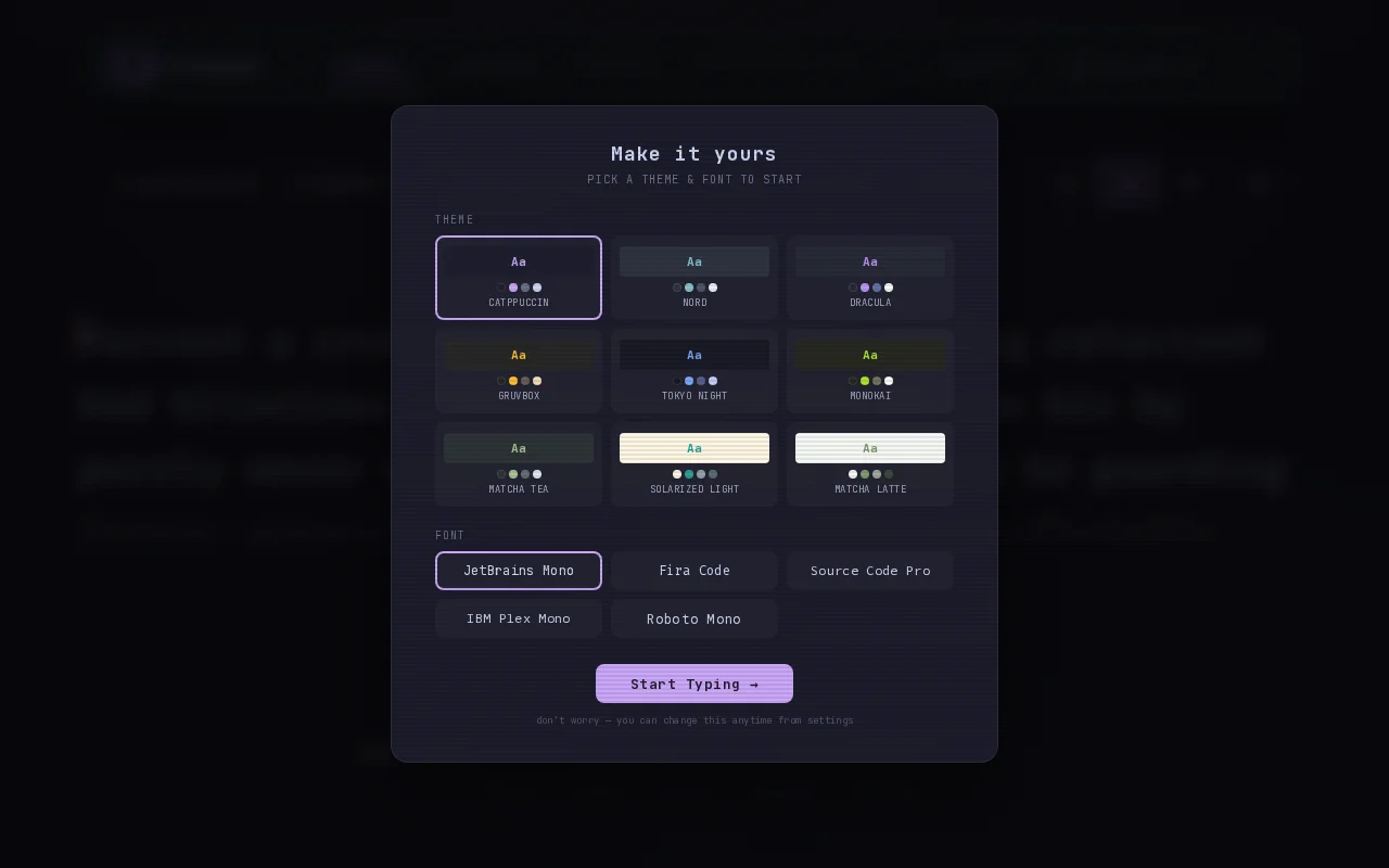 TypeCrt – Zero-latency typing test in vanilla TS, no frameworks