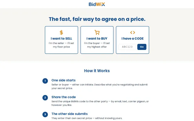 BidWix – one-shot price agreement using secret max/min