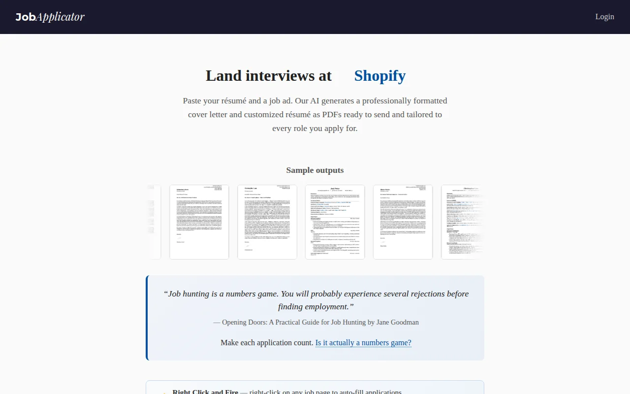 JobApplicator (tailored job applications in minutes)