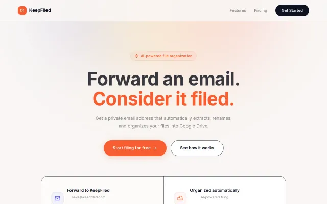 KeepFiled – forward an email and it automatically files in Google Drive
