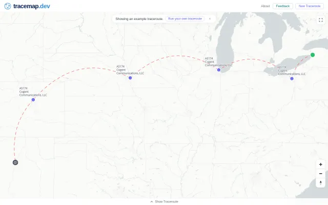 Tracemap – run and visualize traceroutes from probes around the world