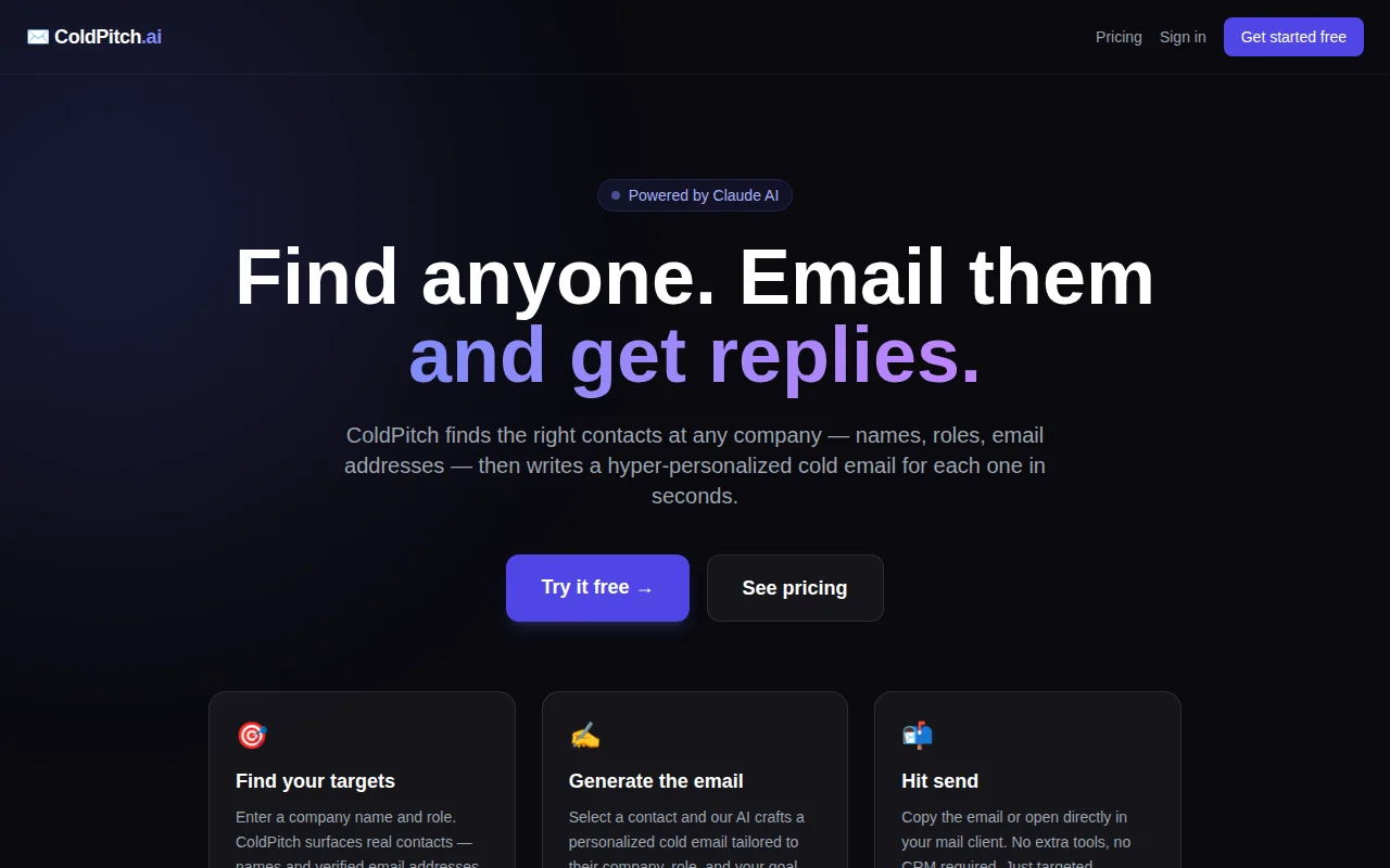 ColdPitch – Find anyone, get a personalized cold email in seconds