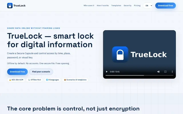 TrueLock – secure messages as encrypted files with unlock rules