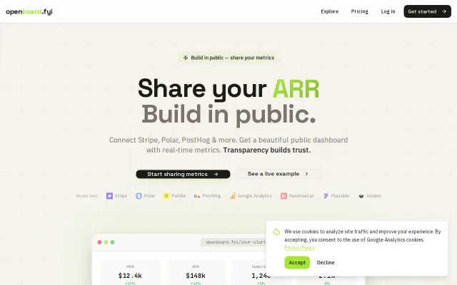 Openboard – Live public metrics page for open startups