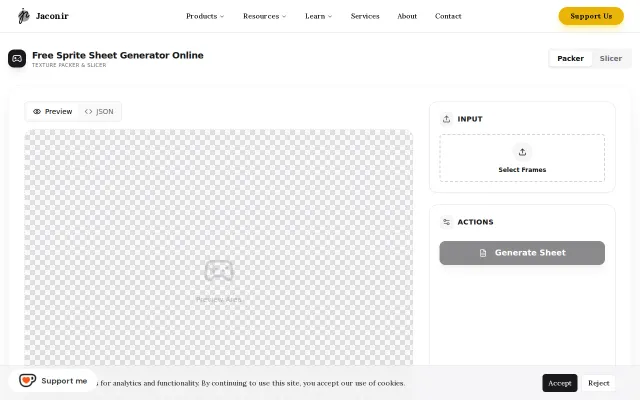 Free in-browser sprite sheet packer and slicer with JSON export