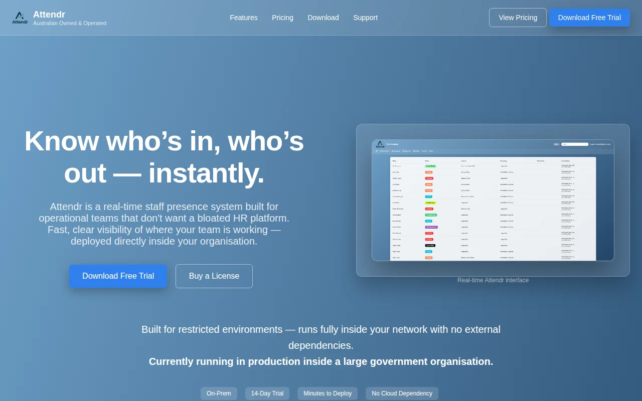 Attendr – lightweight self-hosted staff presence dashboard