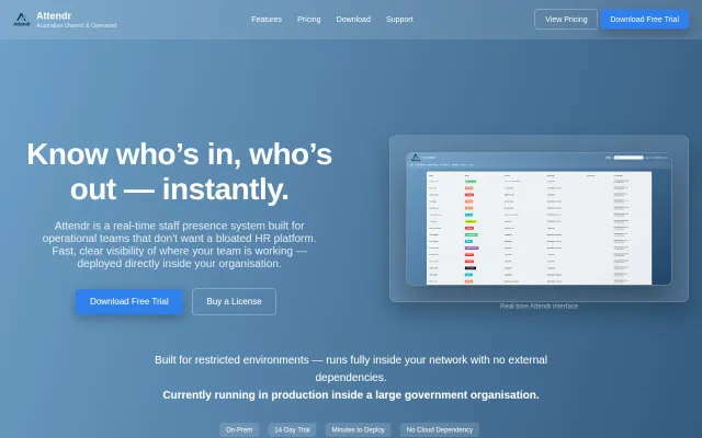 Attendr – lightweight self-hosted staff presence dashboard