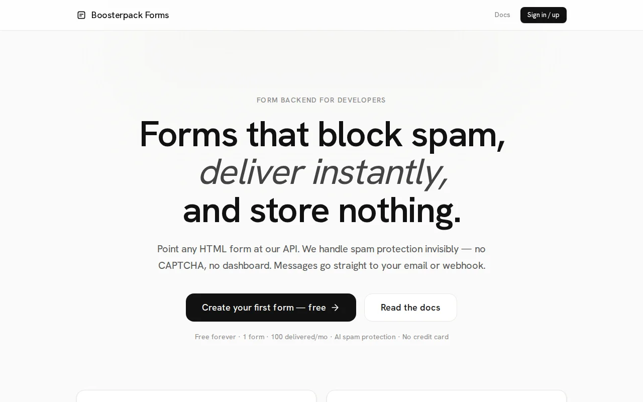 Boosterpack Forms – block spam, deliver instantly, store nothing