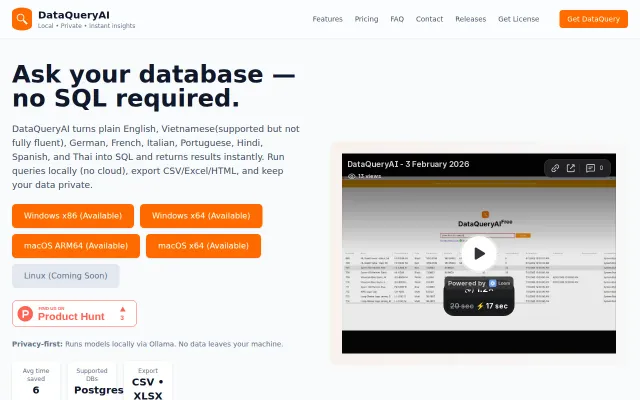 DataQueryAI – Turn plain text into SQL locally
