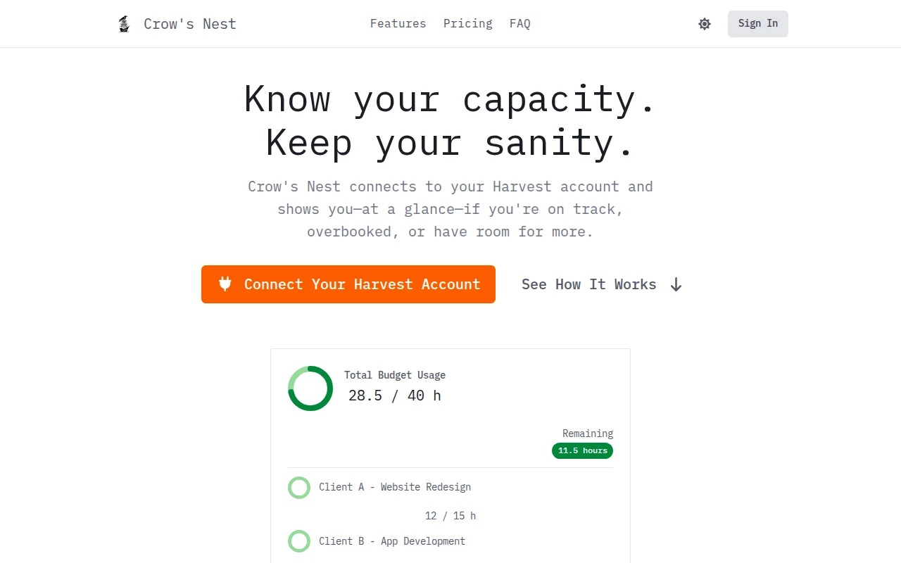 Crow's Nest – a weekly planner and budget tracker for Harvest users