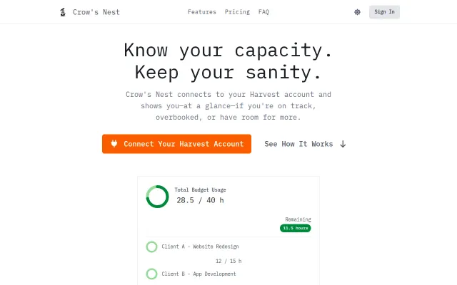 Crow's Nest – a weekly planner and budget tracker for Harvest users