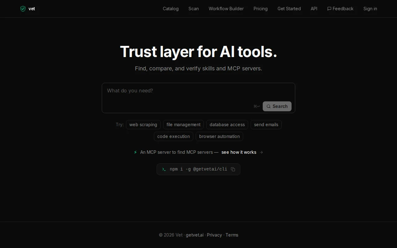 Vet – Security registry for 88K+ MCP servers and AI tools