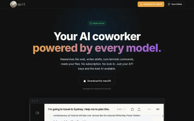 Qurt – open-source desktop AI coworker (BYOK, agent mode)