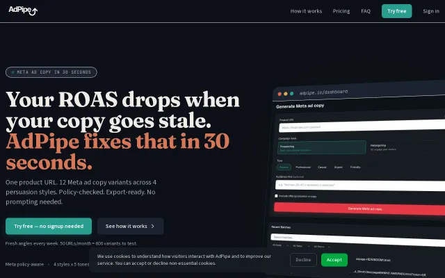AdPipe – Generate 12 Meta ad copy variants from any product URL