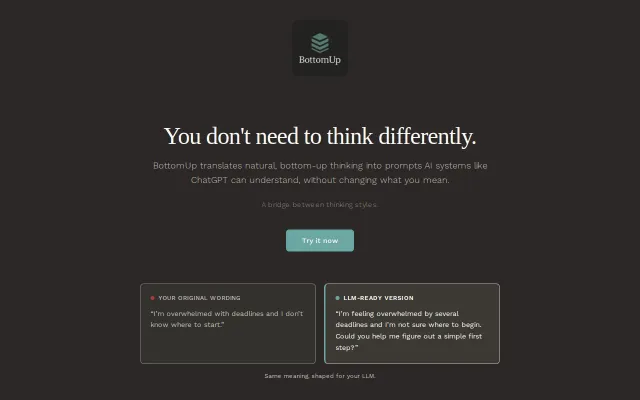 BottomUp- Translate Your Thoughts So AI Can Work For Your Neurotype