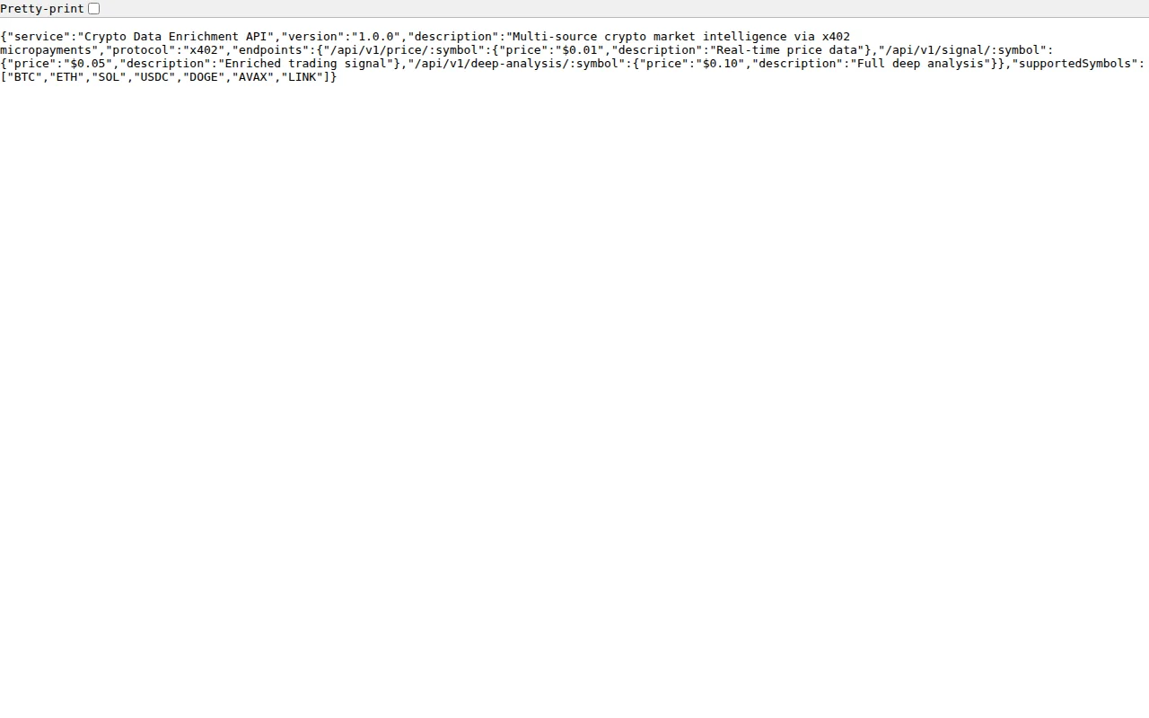 Crypto data API where AI agents pay per request with USDC (x402)