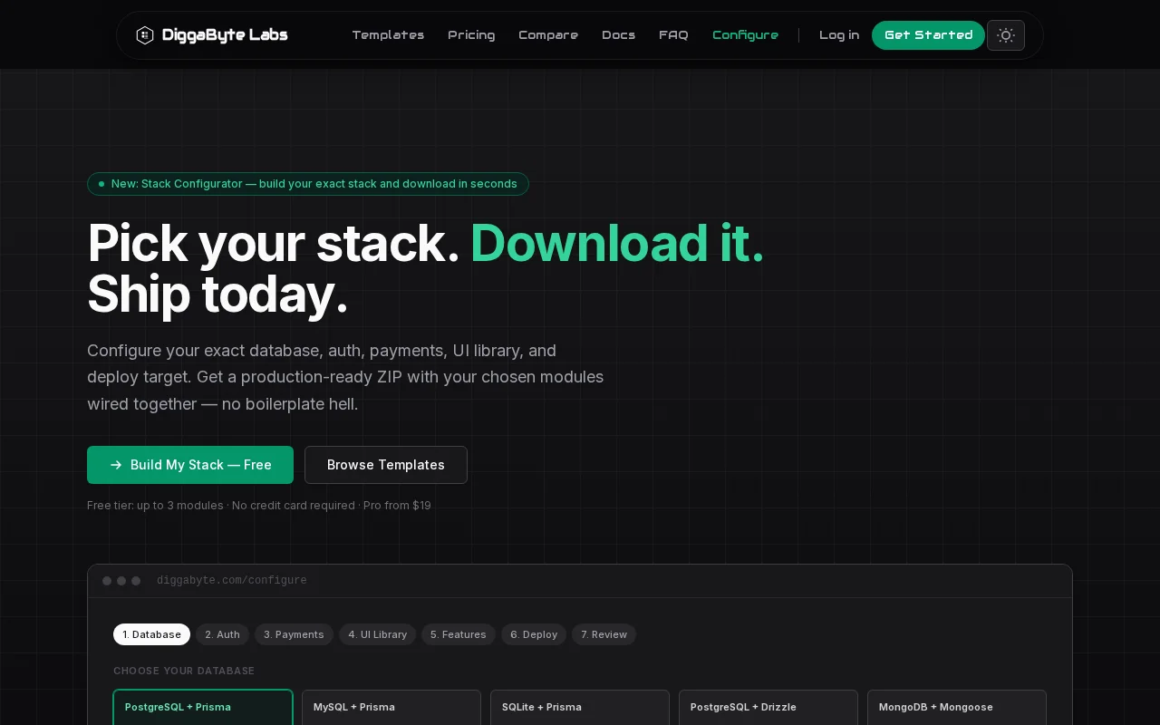DiggaByte Labs – pick your stack, download production-ready SaaS code