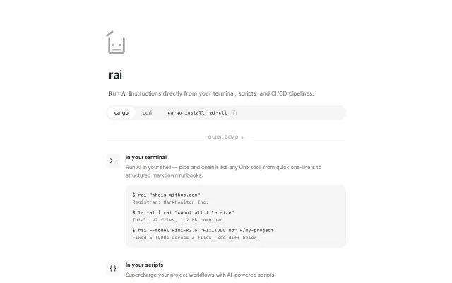 Rai – Add AI steps in your shell, scripts or CI/CD pipelines