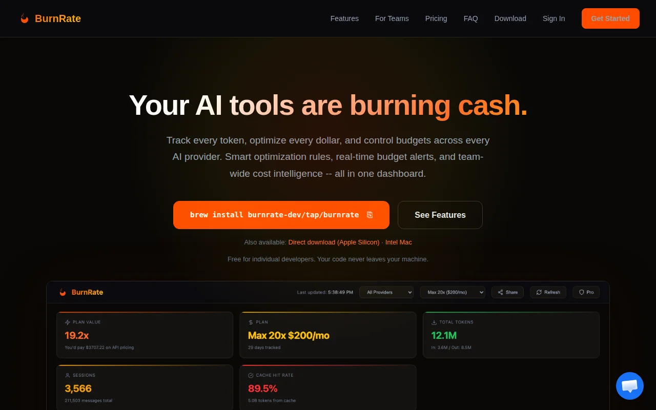 BurnRate – Track what you spend on AI coding tools