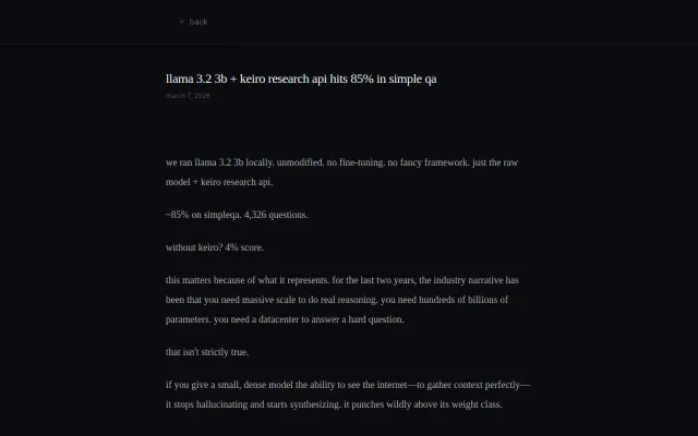 Llama 3.2 3B and Keiro Research achieves 85% on SimpleQA