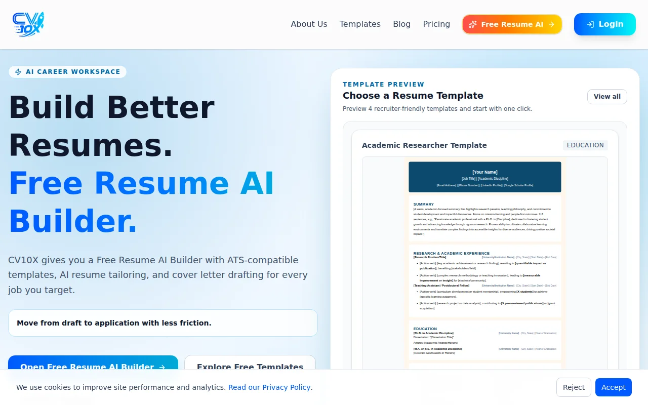 CV10X – AI resume builder that remembers your profile
