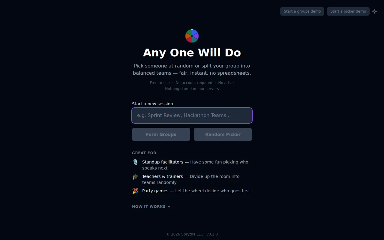 AnyOneWillDo – instantly choose someone from a list