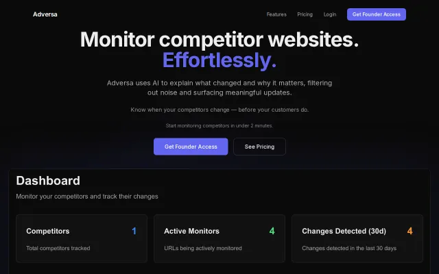 Adversa – Monitor competitor websites with AI summaries