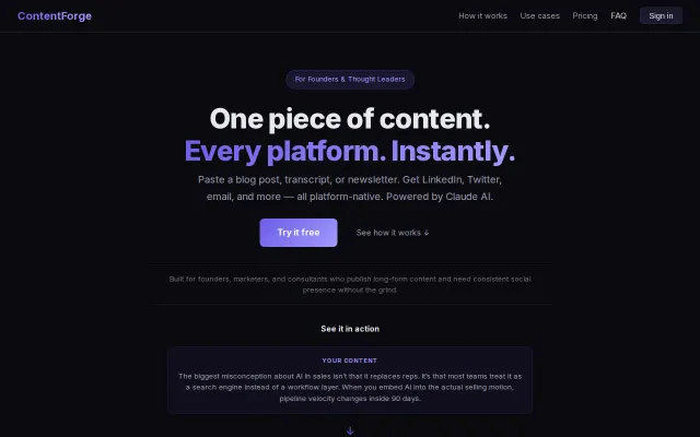 ContentForge – Repurpose any text into posts for 8 platforms