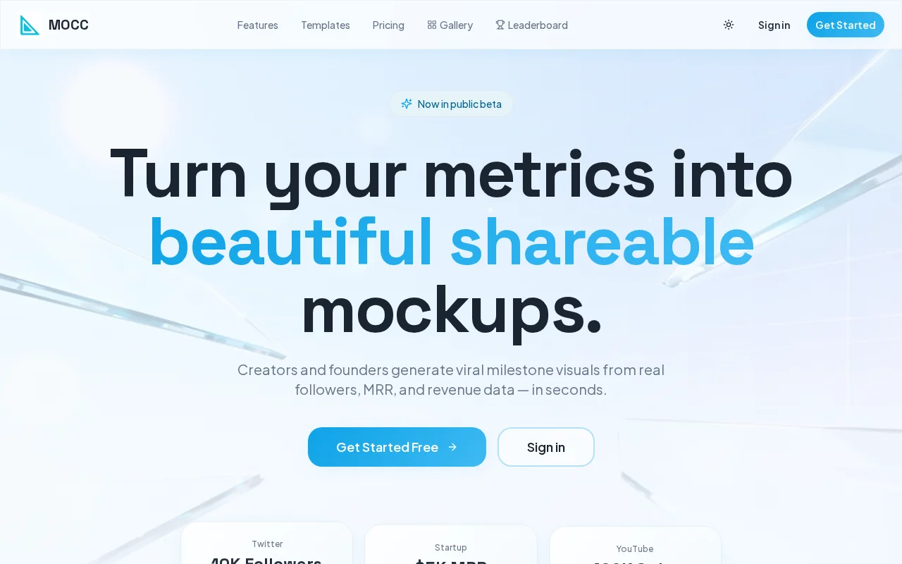 MOCC – Turn your MRR or follower milestones into beautiful mockups