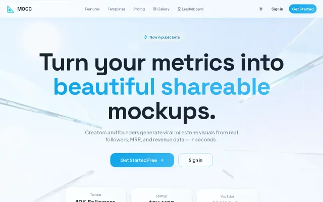 MOCC – Turn your MRR or follower milestones into beautiful mockups