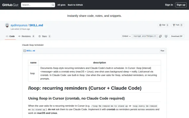 Cursor skill for Claude Code's /loop scheduler