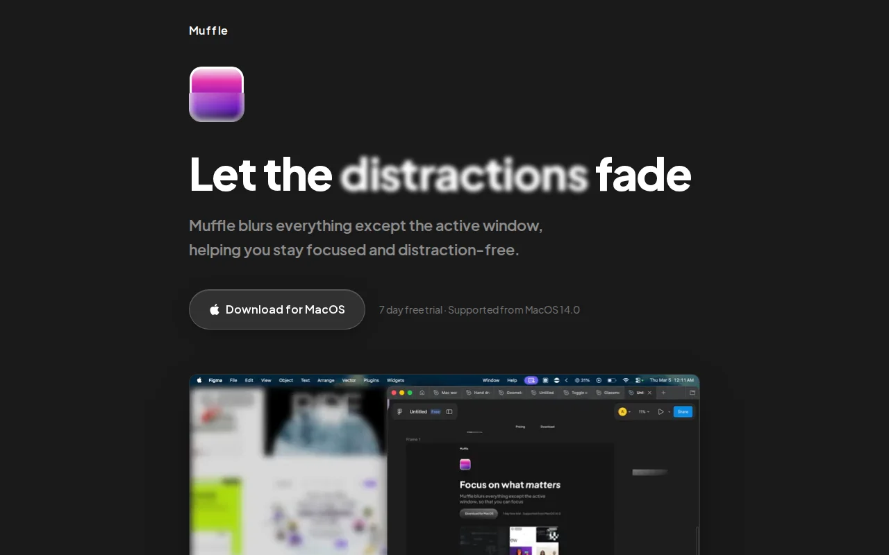 Muffle – Blur everything except the active window in macOS