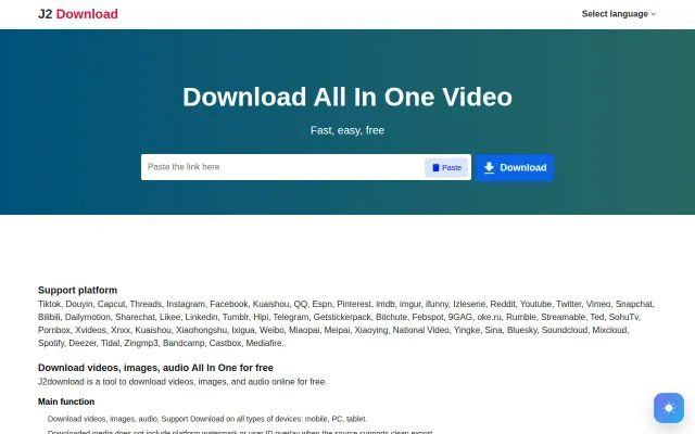 J2Download – A simple online downloader supporting 40 platforms