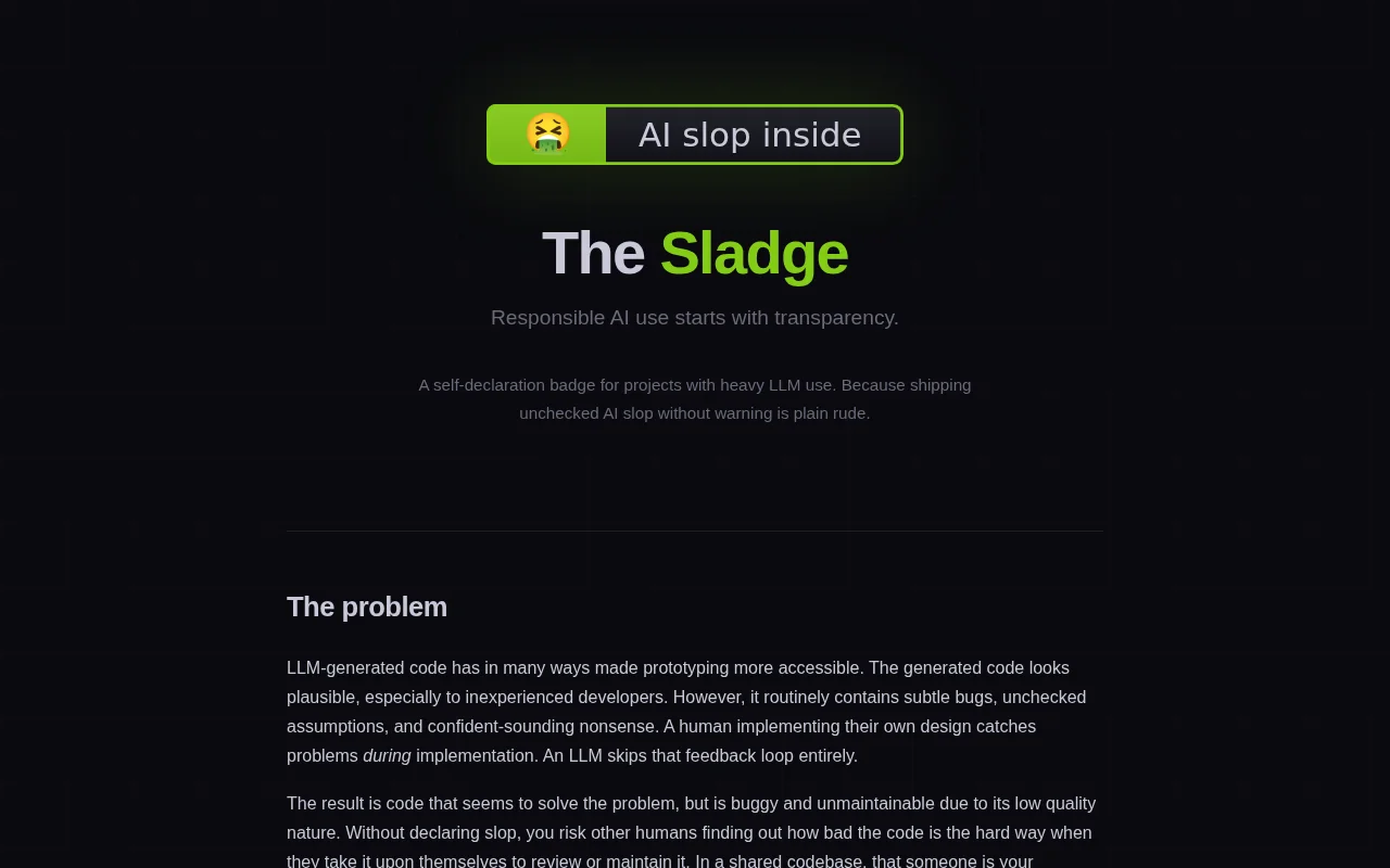 Sladge.net – The AI Slop Self-Declaration Badge
