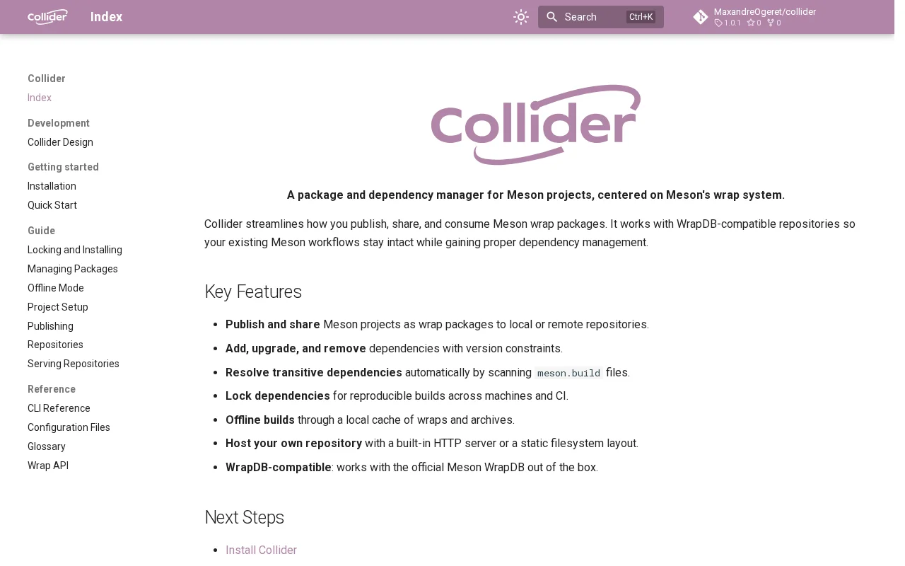 Collider, A package and dependency manager for Meson projects