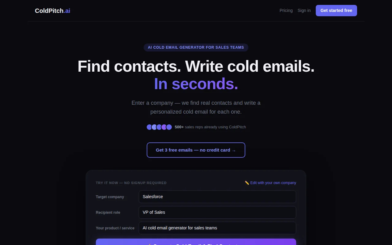 Cold email was taking me 20 min each, so I built coldpitch.ai