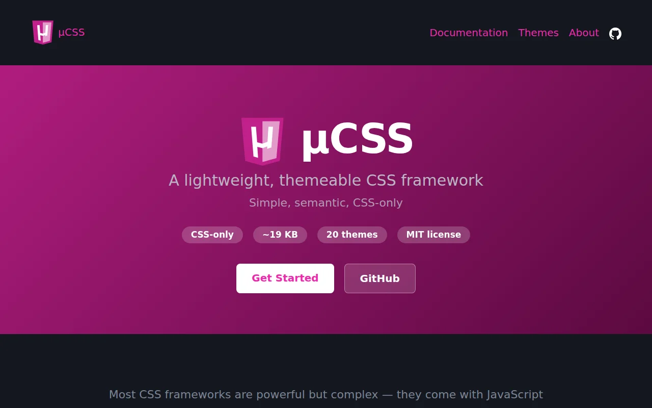 µCSS, a CSS framework with 17 components, 20 themes, no build required