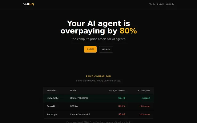 Volt HQ – MCP server comparing AI inference pricing across providers