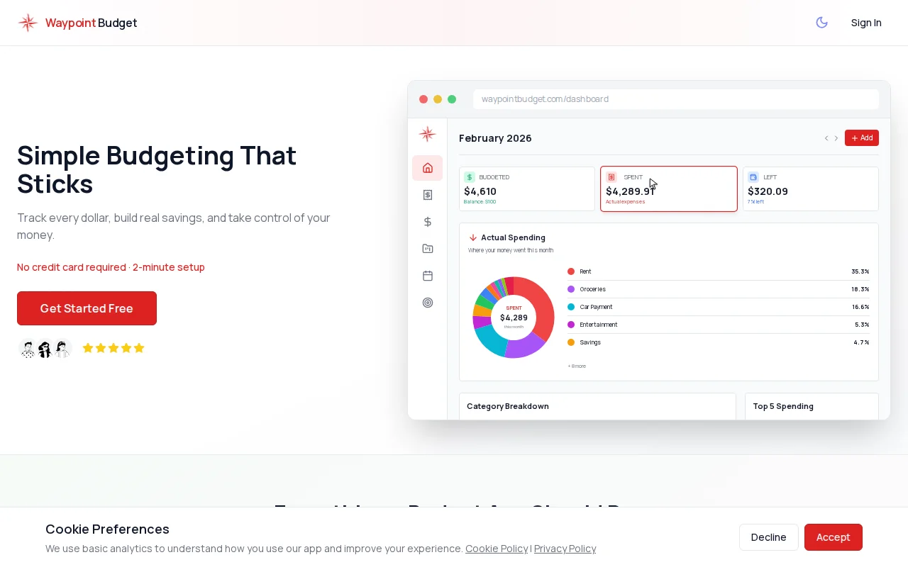 Waypoint Budget: Budgeting app built by solo developer from Calgary, CA
