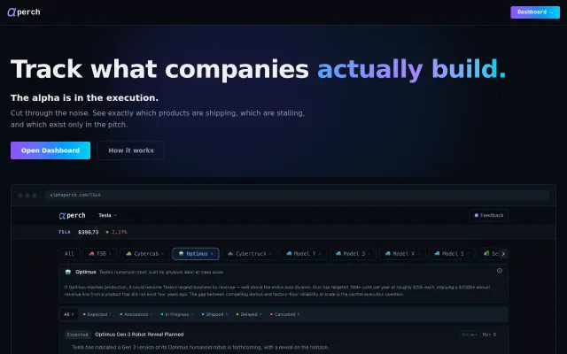 AlphaPerch – Track product execution for companies you follow using AI