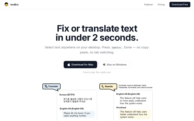 TextBoi – Proofread text anywhere with a hotkey (Cmd+C+C / Ctrl+C+C)