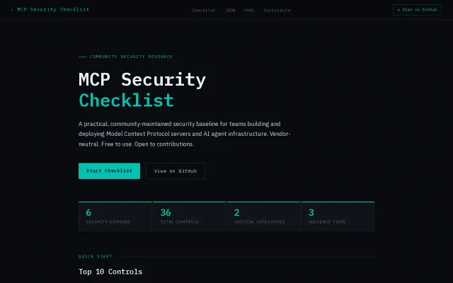 MCP Security Checklist – security controls for MCP server deployments