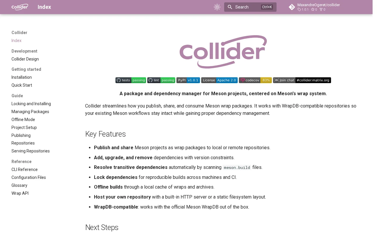 Collider: A package and dependency manager for Meson (wrap-based)